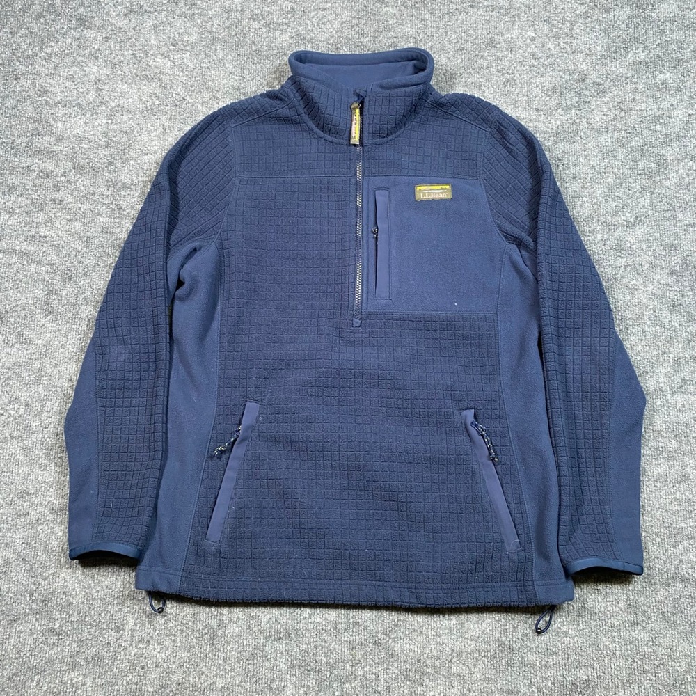LL Bean Womens Navy Blue Grid‎ Fleece Half Zip Pullover Jacket M 515865
